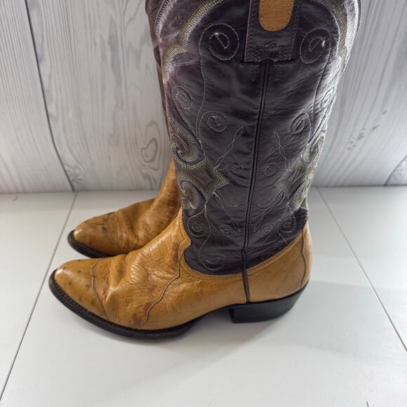 Montana Dorado VTG Ostrich & Leather Cowboy Boots Western Mens 8 Mens Womens 10 - Picture 3 of 8